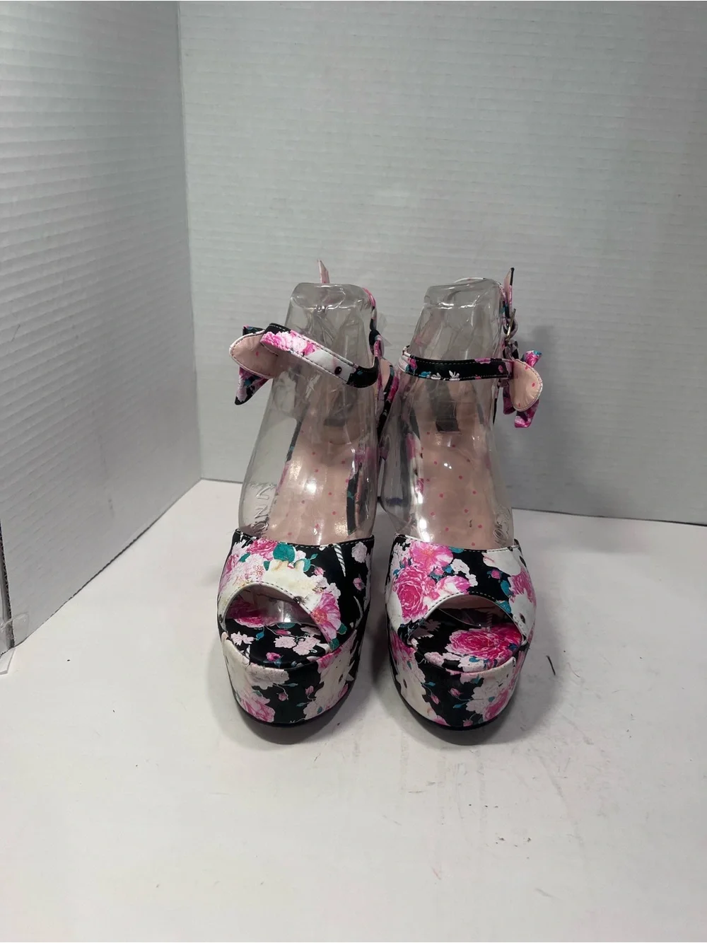 Iron Fist Pink & Black Floral Platform Wedges with Bow